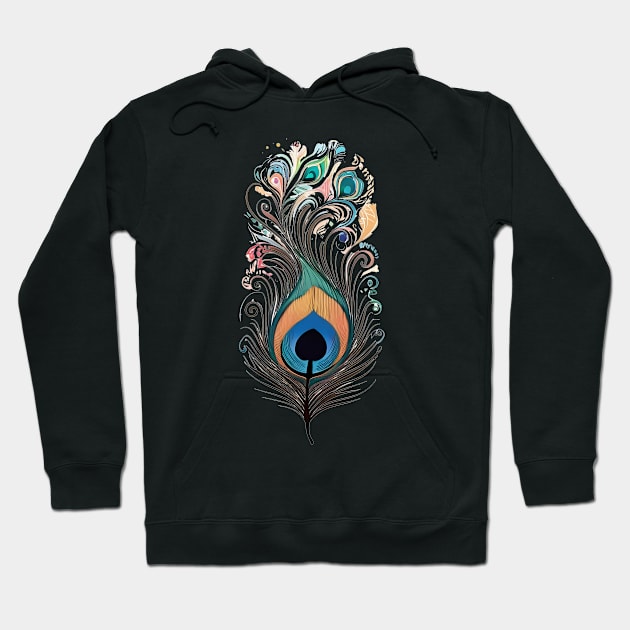 A psychedelic graphic design with a peacock feather. Hoodie by RkArt25